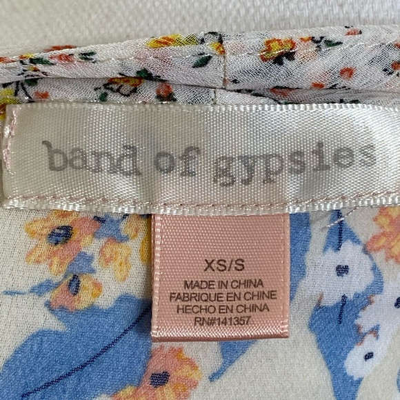 BAND OF GYPSIES || Open Front Kimono Blouse Beige Floral 3/4 Sleeve Sz XS /S - Picture 7 of 7